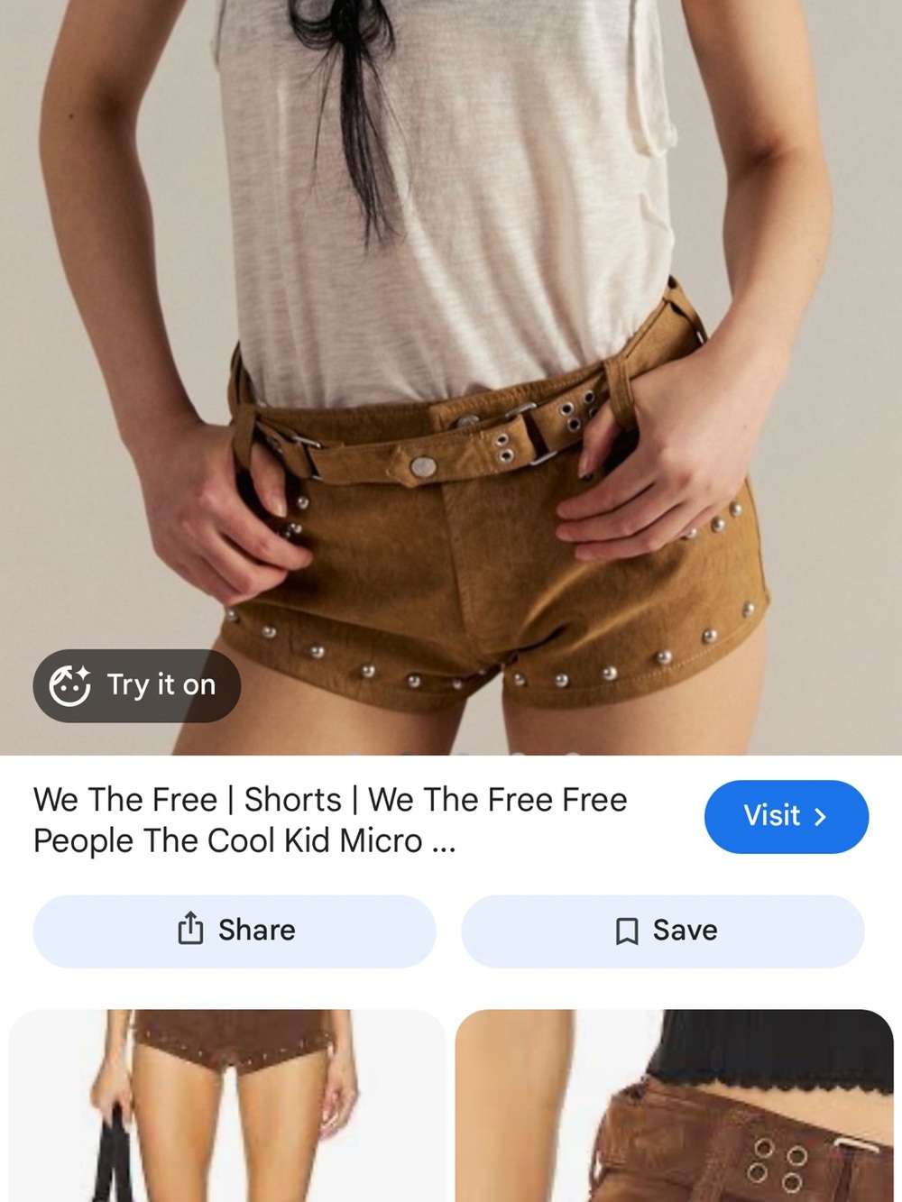 We The Free Tan Studded Low Waist Micro Shorts The Cool Kid size 10 NWT